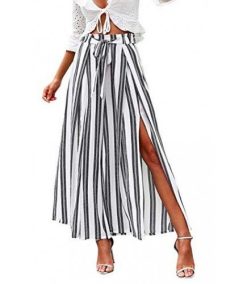 Elegant Striped Split High Waisted Wide Leg Pants