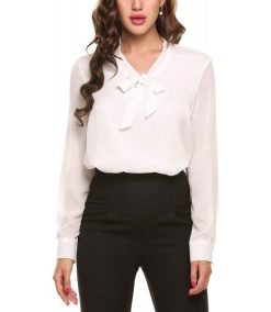 Womens Bow Tie Neck Long/Short Sleeve
