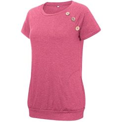 Womens T-Shirt Casual Blouses Round Neck Pockets Top
