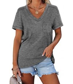 Women’s Casual Short Sleeve T-Shirt Tops Twist Knot Front Tunics