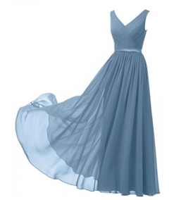 V-Neck Chiffon Bridesmaid Dress Long Party Evening Formal Gown Sleeveless