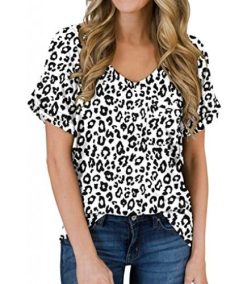 Women’s Casual Tops Short Sleeve V-Neck Shirts Loose Blouse Basic Tee T-Shirt